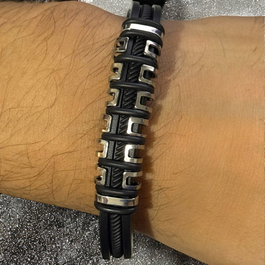 Pulsera caballero Vindex negro/plateado