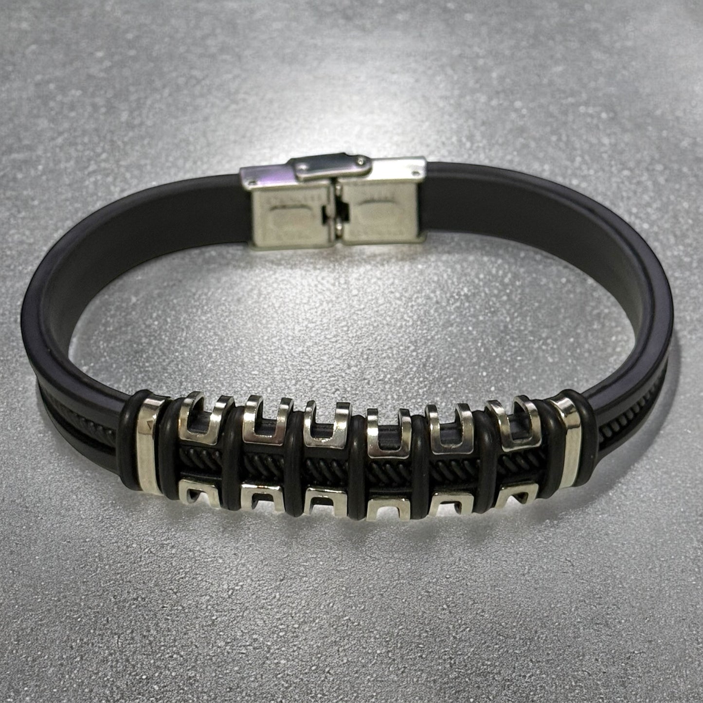 Pulsera caballero Vindex negro/plateado