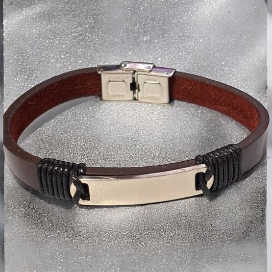 Pulsera caballero Titán café/plateado
